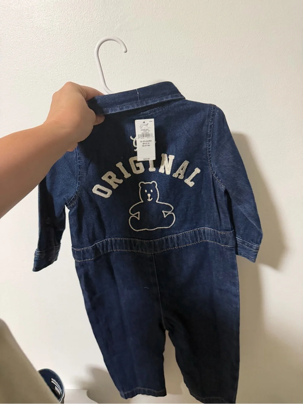 GAP Dark Blue Denim Baby Romper with Embroidered Logo 12-18M